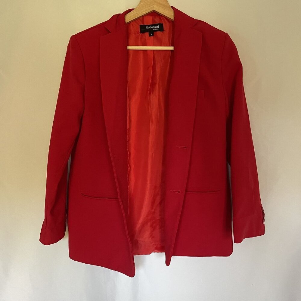 Gino Giovanni Womens Red Blazer Size‎ 14 colorful business casual style pockets
